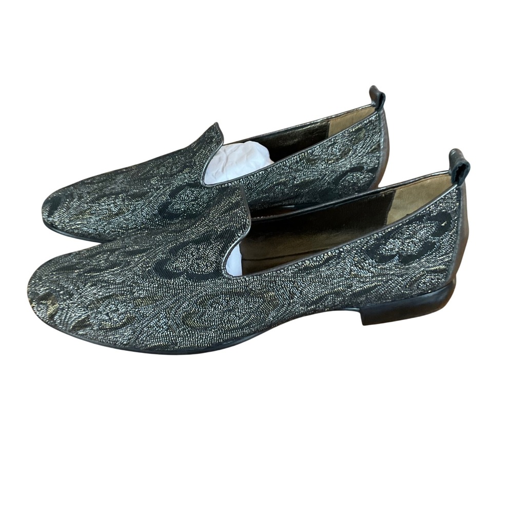 Johnston & Murphy Loafers Womens 8.5 Black Gold Metallic Paisley Brocade Smoking